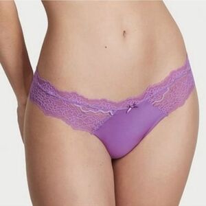 Victoria's Secret Dream Angles Lace-Trim Thong Panty Purple Tease (M) NWT!